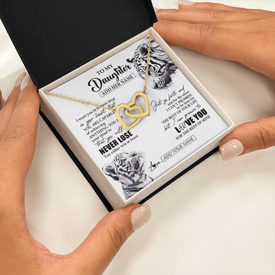 Interlocking Hearts Necklace 18K Yellow Gold Finish | 2 | Personalized To My Daughter Necklace From Mom Dad Mother You Will Never Lose White Tiger Daughter Birthday Gifts Graduation Christmas Gift Box Message Card | siriusteestore