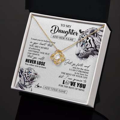 Love Knot Necklace 18K Yellow Gold Finish | 2 | Personalized To My Daughter Necklace From Mom Dad Mother You Will Never Lose White Tiger Daughter Birthday Gifts Graduation Christmas Gift Box Message Card | siriusteestore