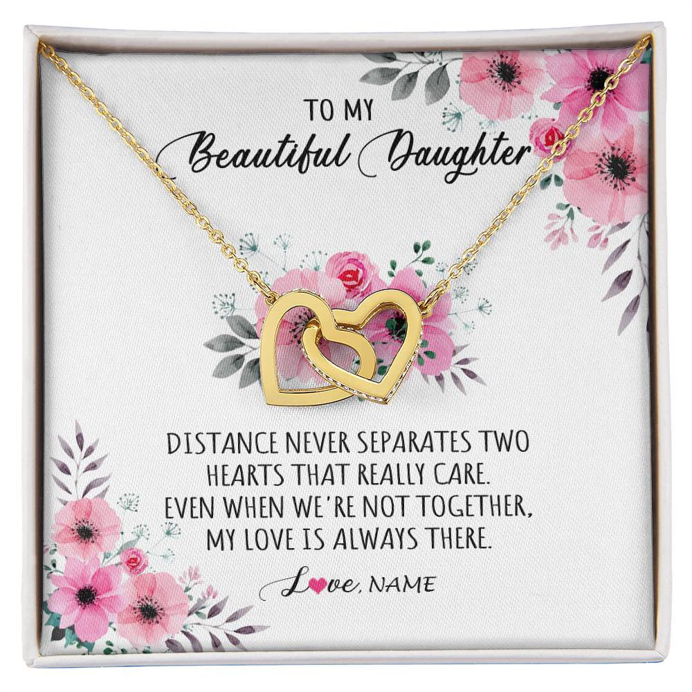 Interlocking Hearts Necklace 18K Yellow Gold Finish | Personalized To My Daughter Necklace From Mom Dad My Love Is Always There Daughter Birthday Graduation Christmas Customized Gift Box Message Card | siriusteestore