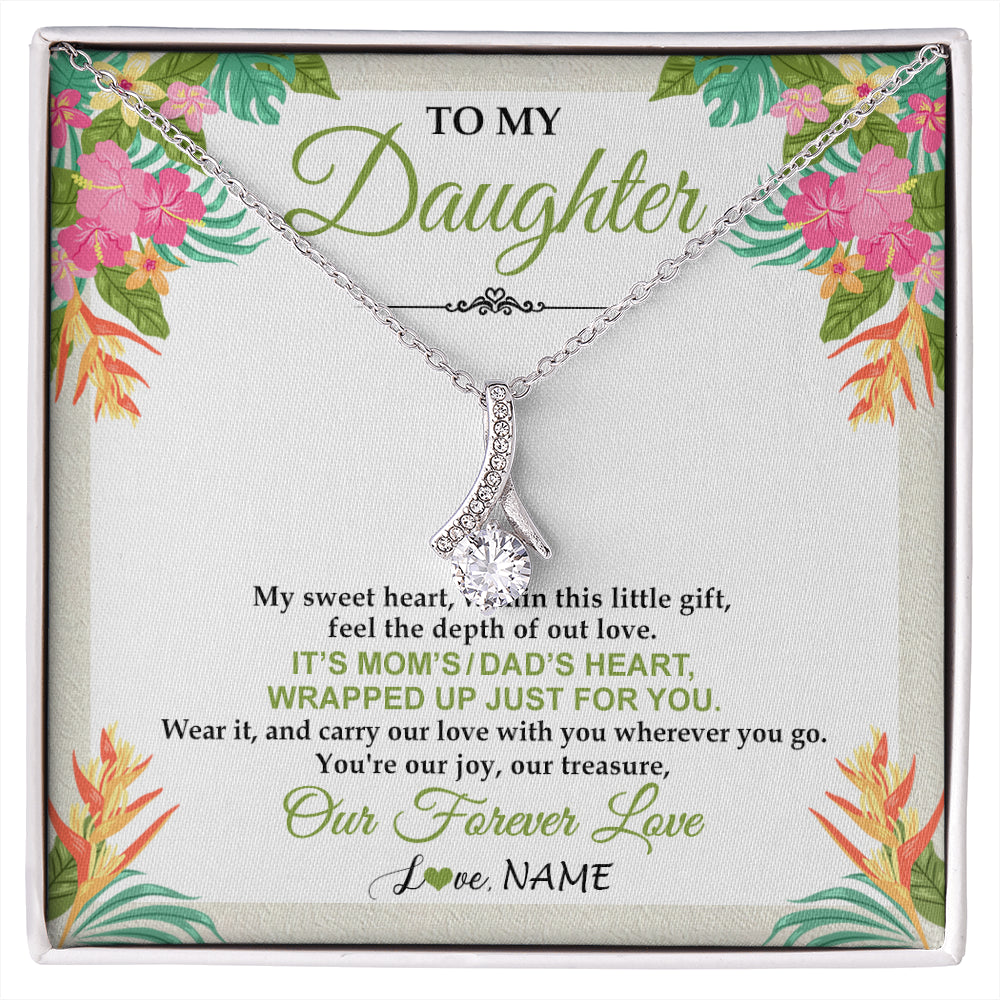 Alluring Beauty Necklace 14K White Gold Finish | 1 | Personalized To My Daughter Necklace From Mom Dad My Sweet Heart Birthday Gift For Daughter Valentine's Day Christmas Graduation Gift Box Message Card | siriusteestore