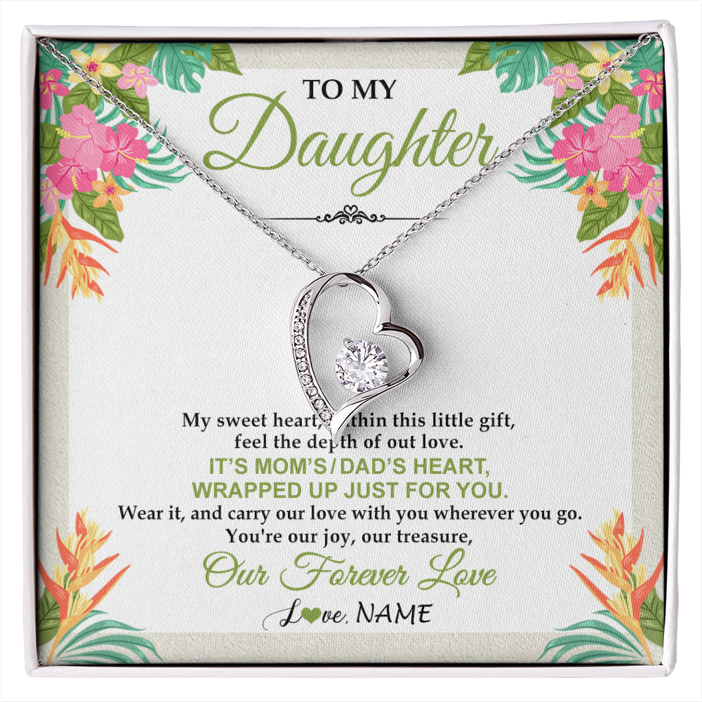 Forever Love Necklace 14K White Gold Finish | 1 | Personalized To My Daughter Necklace From Mom Dad My Sweet Heart Birthday Gift For Daughter Valentine's Day Christmas Graduation Gift Box Message Card | siriusteestore