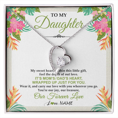 Forever Love Necklace 14K White Gold Finish | 1 | Personalized To My Daughter Necklace From Mom Dad My Sweet Heart Birthday Gift For Daughter Valentine's Day Christmas Graduation Gift Box Message Card | siriusteestore