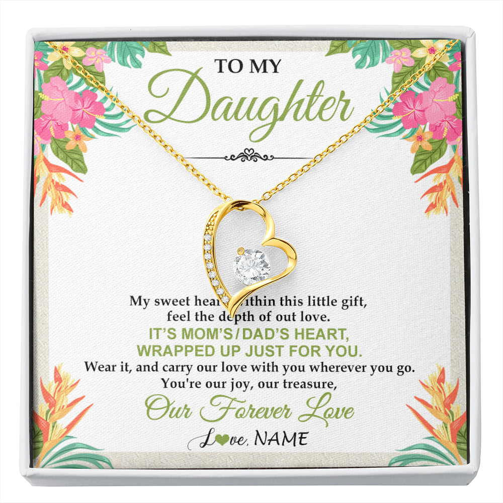 Forever Love Necklace 18K Yellow Gold Finish | 1 | Personalized To My Daughter Necklace From Mom Dad My Sweet Heart Birthday Gift For Daughter Valentine's Day Christmas Graduation Gift Box Message Card | siriusteestore