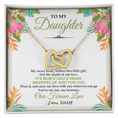 Interlocking Hearts Necklace 18K Yellow Gold Finish | 1 | Personalized To My Daughter Necklace From Mom Dad My Sweet Heart Birthday Gift For Daughter Valentine's Day Christmas Graduation Gift Box Message Card | siriusteestore