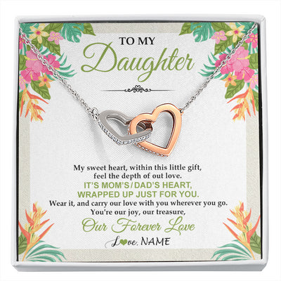 Interlocking Hearts Necklace Stainless Steel & Rose Gold Finish | 1 | Personalized To My Daughter Necklace From Mom Dad My Sweet Heart Birthday Gift For Daughter Valentine's Day Christmas Graduation Gift Box Message Card | siriusteestore