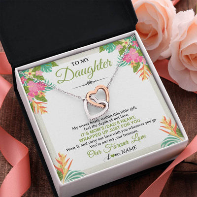 Interlocking Hearts Necklace Stainless Steel & Rose Gold Finish | 2 | Personalized To My Daughter Necklace From Mom Dad My Sweet Heart Birthday Gift For Daughter Valentine's Day Christmas Graduation Gift Box Message Card | siriusteestore