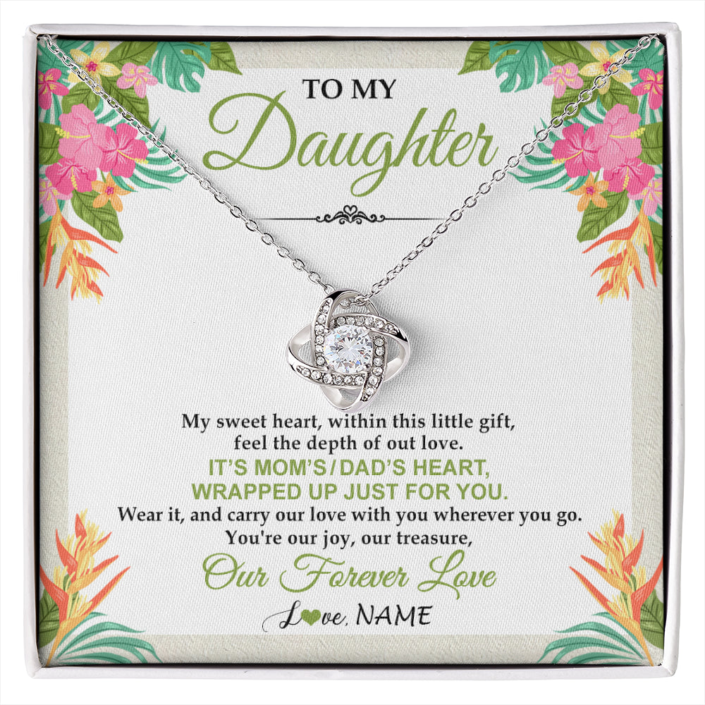 Love Knot Necklace 14K White Gold Finish | 1 | Personalized To My Daughter Necklace From Mom Dad My Sweet Heart Birthday Gift For Daughter Valentine's Day Christmas Graduation Gift Box Message Card | siriusteestore