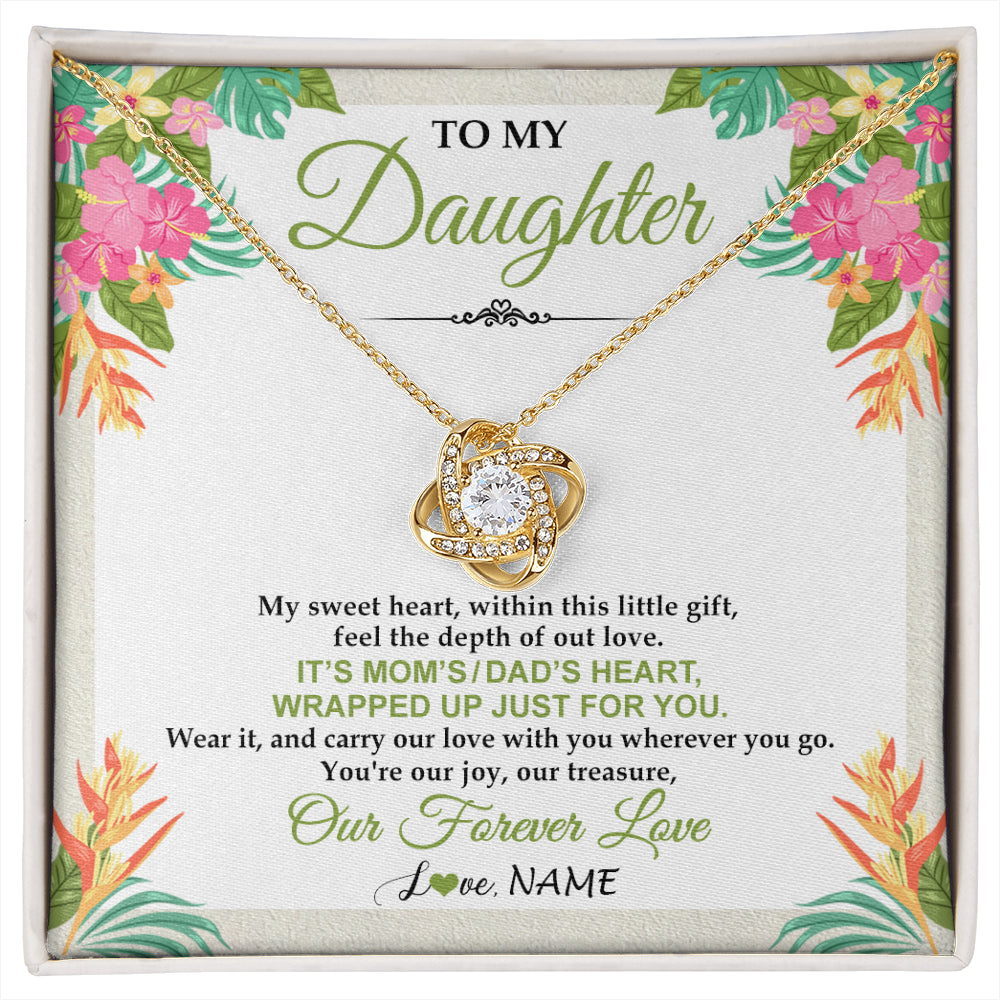 Love Knot Necklace 18K Yellow Gold Finish | 1 | Personalized To My Daughter Necklace From Mom Dad My Sweet Heart Birthday Gift For Daughter Valentine's Day Christmas Graduation Gift Box Message Card | siriusteestore