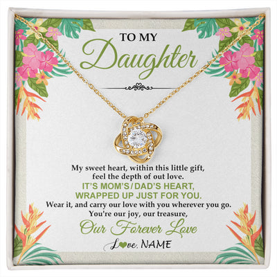 Love Knot Necklace 18K Yellow Gold Finish | 1 | Personalized To My Daughter Necklace From Mom Dad My Sweet Heart Birthday Gift For Daughter Valentine's Day Christmas Graduation Gift Box Message Card | siriusteestore
