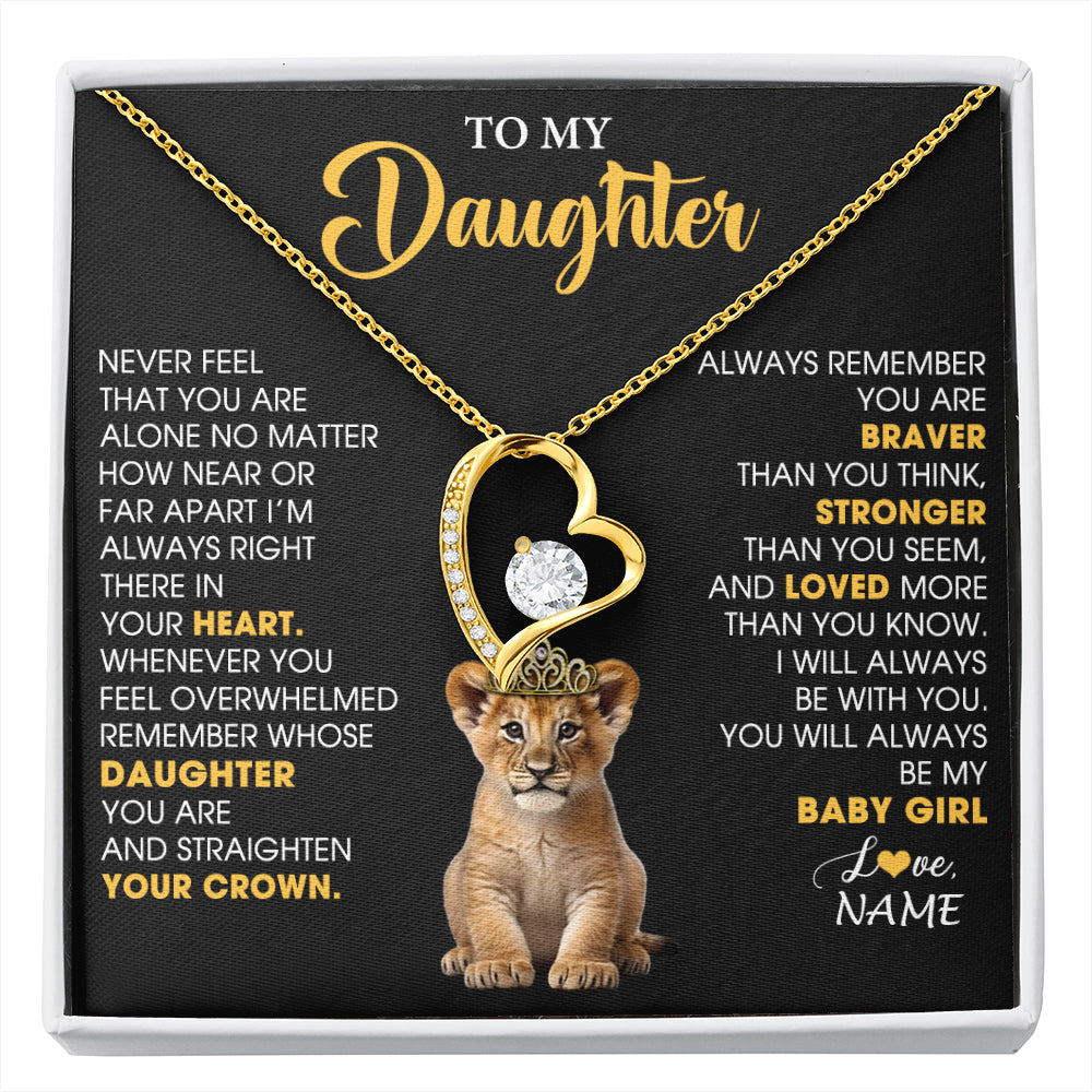 Forever Love Necklace 18K Yellow Gold Finish | 1 | Personalized To My Daughter Necklace From Mom Dad Never Feel You Are Alone Lion Birthday Gift Daughter Valentine's Day Christmas Gift Box Message Card | siriusteestore