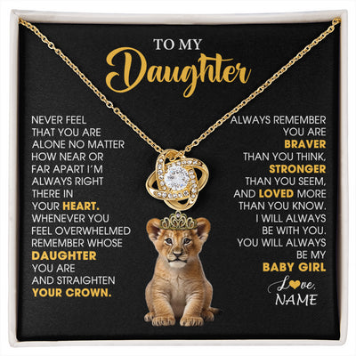 Love Knot Necklace 18K Yellow Gold Finish | 1 | Personalized To My Daughter Necklace From Mom Dad Never Feel You Are Alone Lion Birthday Gift Daughter Valentine's Day Christmas Gift Box Message Card | siriusteestore