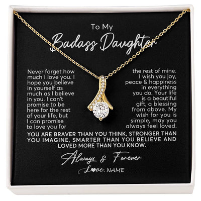 Alluring Beauty Necklace 18K Yellow Gold Finish | Personalized To My Daughter Necklace From Mom Dad Never Forget How Much I Love You Daughter Birthday Christmas Graduation Customized Gift Box Message Card | siriusteestore