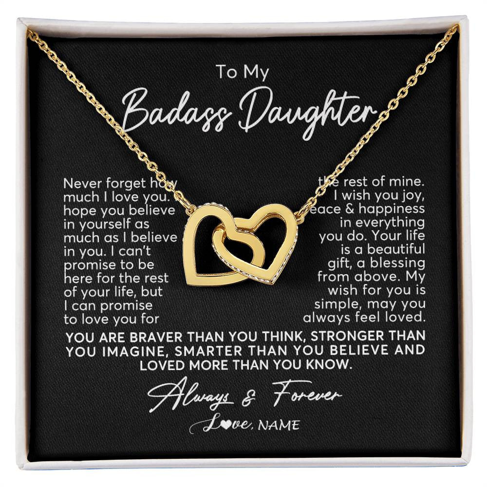 Interlocking Hearts Necklace 18K Yellow Gold Finish | Personalized To My Daughter Necklace From Mom Dad Never Forget How Much I Love You Daughter Birthday Christmas Graduation Customized Gift Box Message Card | siriusteestore