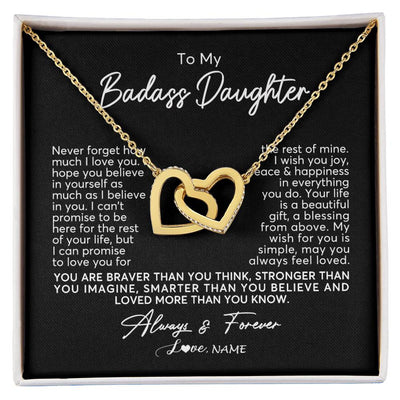 Interlocking Hearts Necklace 18K Yellow Gold Finish | Personalized To My Daughter Necklace From Mom Dad Never Forget How Much I Love You Daughter Birthday Christmas Graduation Customized Gift Box Message Card | siriusteestore