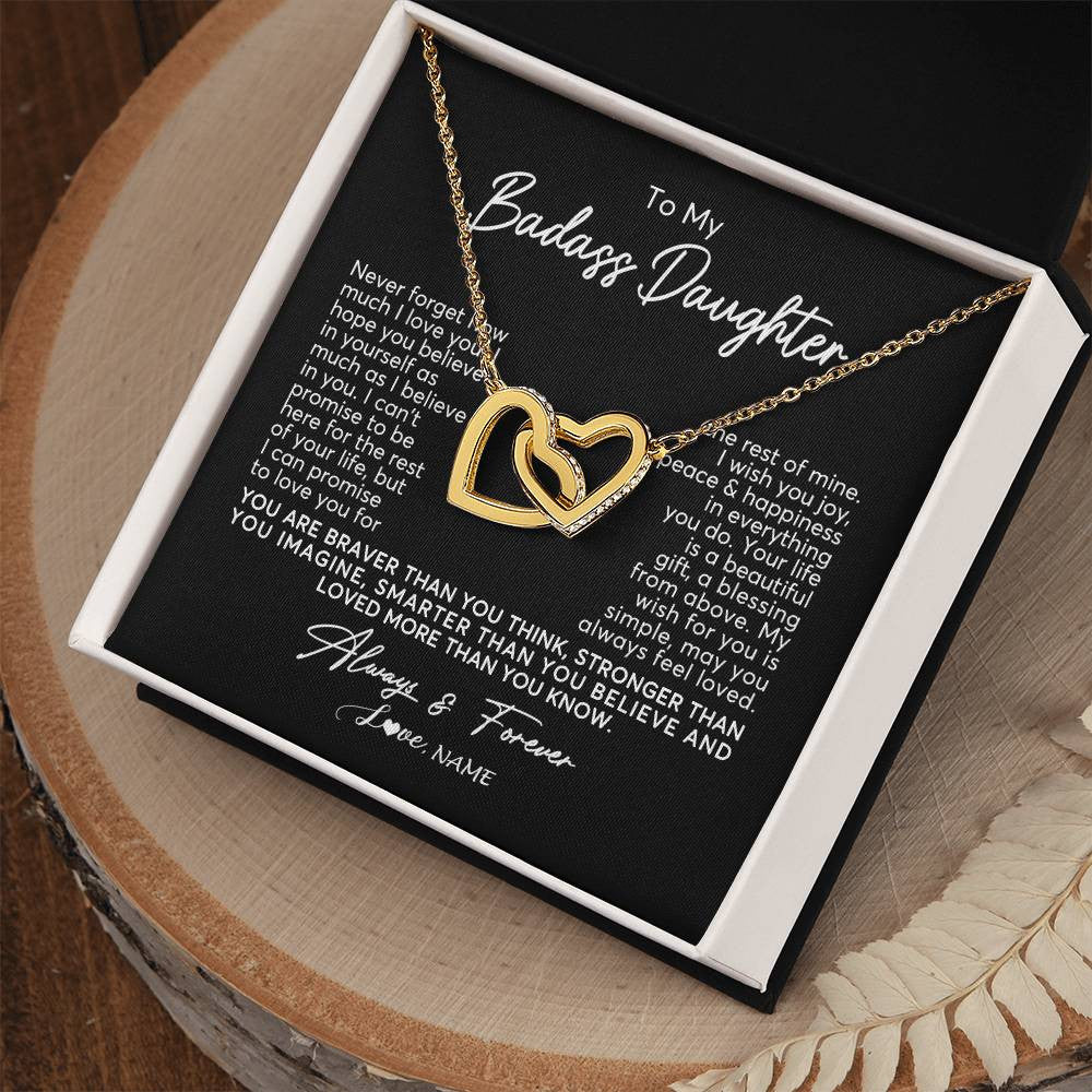 Interlocking Hearts Necklace 18K Yellow Gold Finish | Personalized To My Daughter Necklace From Mom Dad Never Forget How Much I Love You Daughter Birthday Christmas Graduation Customized Gift Box Message Card | siriusteestore