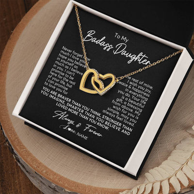 Interlocking Hearts Necklace 18K Yellow Gold Finish | Personalized To My Daughter Necklace From Mom Dad Never Forget How Much I Love You Daughter Birthday Christmas Graduation Customized Gift Box Message Card | siriusteestore