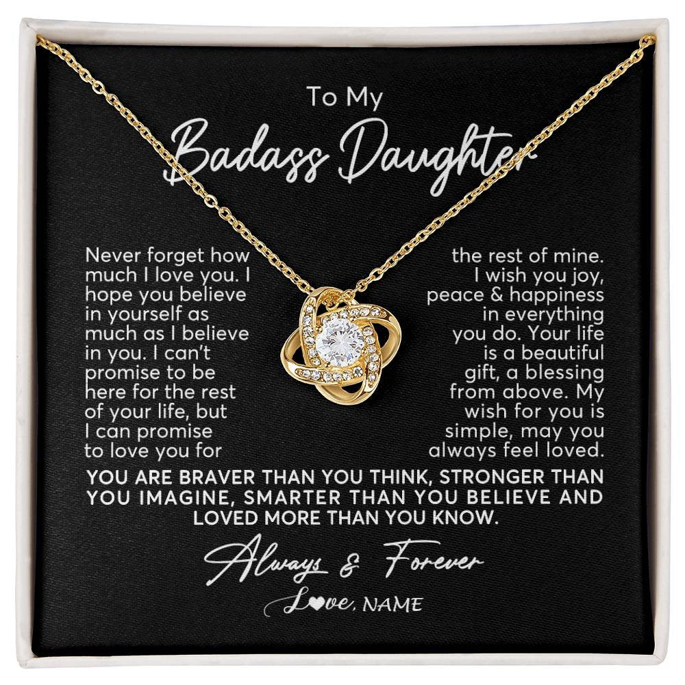 Love Knot Necklace 18K Yellow Gold Finish | Personalized To My Daughter Necklace From Mom Dad Never Forget How Much I Love You Daughter Birthday Christmas Graduation Customized Gift Box Message Card | siriusteestore