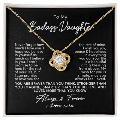 Love Knot Necklace 18K Yellow Gold Finish | Personalized To My Daughter Necklace From Mom Dad Never Forget How Much I Love You Daughter Birthday Christmas Graduation Customized Gift Box Message Card | siriusteestore