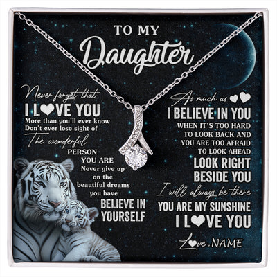 Alluring Beauty Necklace 14K White Gold Finish | 1 | Personalized To My Daughter Necklace From Mom Dad Never Forget I Love You White Tiger Daughter Birthday Graduation Christmas Customized Gift Box Message Card | siriusteestore