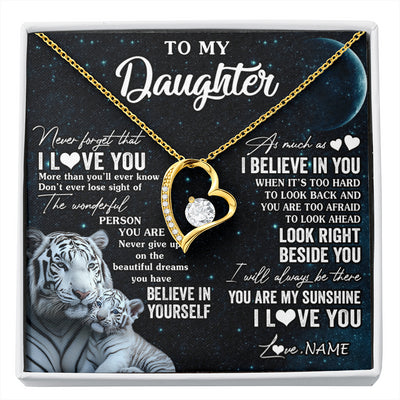 Forever Love Necklace 18K Yellow Gold Finish | 1 | Personalized To My Daughter Necklace From Mom Dad Never Forget I Love You White Tiger Daughter Birthday Graduation Christmas Customized Gift Box Message Card | siriusteestore
