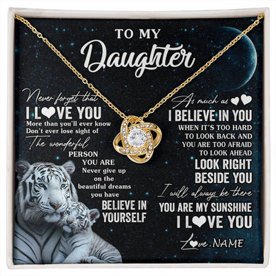 Love Knot Necklace 18K Yellow Gold Finish | 1 | Personalized To My Daughter Necklace From Mom Dad Never Forget I Love You White Tiger Daughter Birthday Graduation Christmas Customized Gift Box Message Card | siriusteestore