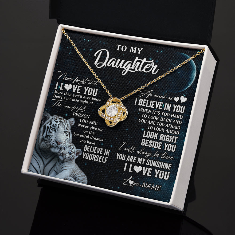 Love Knot Necklace 18K Yellow Gold Finish | 2 | Personalized To My Daughter Necklace From Mom Dad Never Forget I Love You White Tiger Daughter Birthday Graduation Christmas Customized Gift Box Message Card | siriusteestore