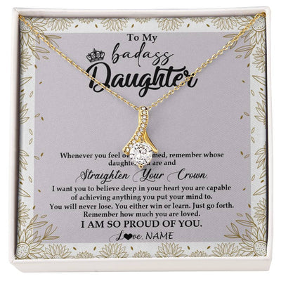 Alluring Beauty Necklace 18K Yellow Gold Finish | Personalized To My Daughter Necklace From Mom Dad Straighten Your Crown Daughter Birthday Christmas Graduation Jewelry Customized Gift Box Message Card | siriusteestore