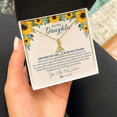 Alluring Beauty Necklace 18K Yellow Gold Finish | Personalized To My Daughter Necklace From Mom Dad Sunflower You Are My Sunshine Daughter Jewelry Graduation Birthday Christmas Customized Gift Box Message Card | siriusteestore