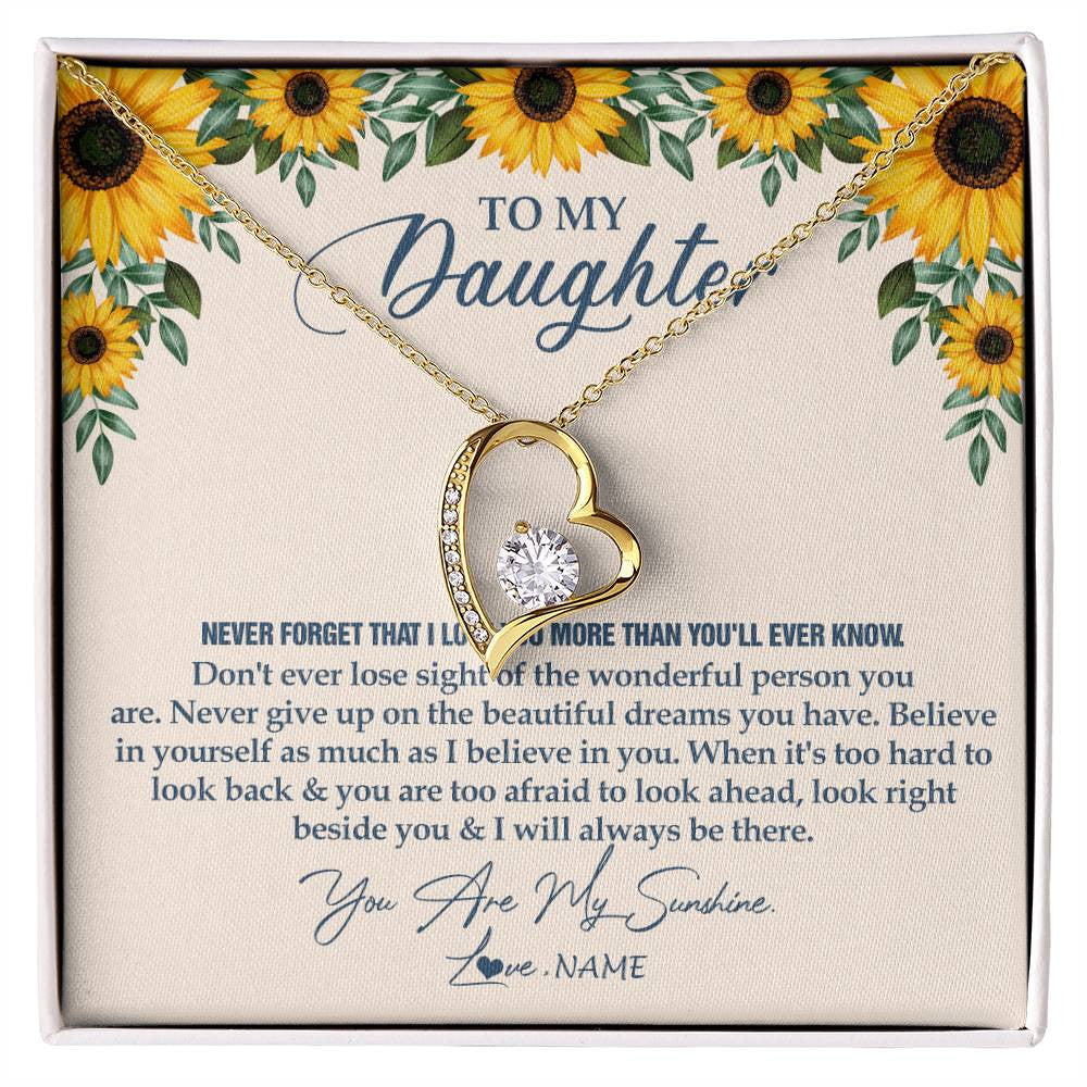 Forever Love Necklace 18K Yellow Gold Finish | Personalized To My Daughter Necklace From Mom Dad Sunflower You Are My Sunshine Daughter Jewelry Graduation Birthday Christmas Customized Gift Box Message Card | siriusteestore