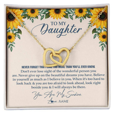 Interlocking Hearts Necklace 18K Yellow Gold Finish | Personalized To My Daughter Necklace From Mom Dad Sunflower You Are My Sunshine Daughter Jewelry Graduation Birthday Christmas Customized Gift Box Message Card | siriusteestore