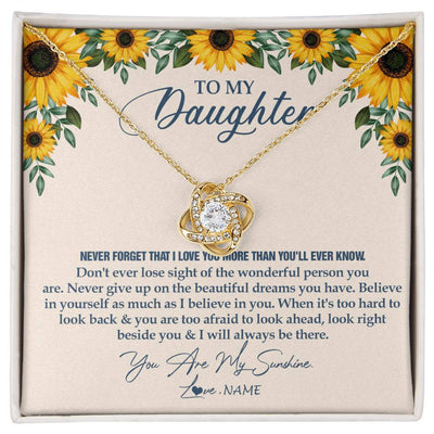 Love Knot Necklace 18K Yellow Gold Finish | Personalized To My Daughter Necklace From Mom Dad Sunflower You Are My Sunshine Daughter Jewelry Graduation Birthday Christmas Customized Gift Box Message Card | siriusteestore