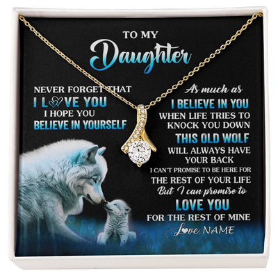 Alluring Beauty Necklace 18K Yellow Gold Finish | 1 | Personalized To My Daughter Necklace From Mom Dad This Old Wolf Love Daughter Birthday Gifts Jewelry Graduation Christmas Customized Gift Box Message Card | siriusteestore