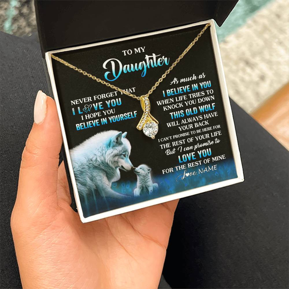 Alluring Beauty Necklace 18K Yellow Gold Finish | 2 | Personalized To My Daughter Necklace From Mom Dad This Old Wolf Love Daughter Birthday Gifts Jewelry Graduation Christmas Customized Gift Box Message Card | siriusteestore