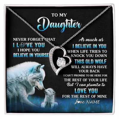 Forever Love Necklace 14K White Gold Finish | 1 | Personalized To My Daughter Necklace From Mom Dad This Old Wolf Love Daughter Birthday Gifts Jewelry Graduation Christmas Customized Gift Box Message Card | siriusteestore