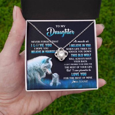 Love Knot Necklace 14K White Gold Finish | 2 | Personalized To My Daughter Necklace From Mom Dad This Old Wolf Love Daughter Birthday Gifts Jewelry Graduation Christmas Customized Gift Box Message Card | siriusteestore