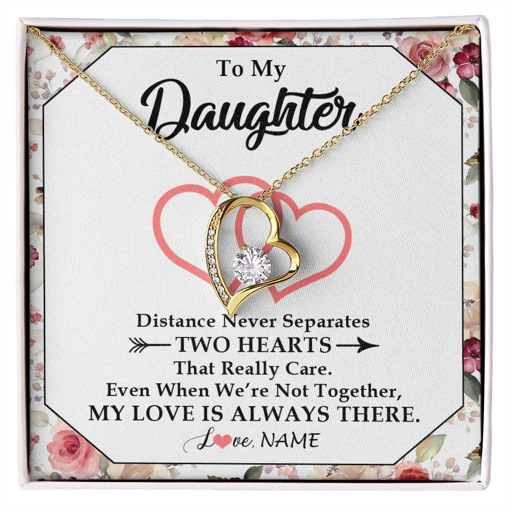 Forever Love Necklace 18K Yellow Gold Finish | 1 | Personalized To My Daughter Necklace From Mom Dad Two Hearts Together Daughter Birthday Graduation Christmas Customized Gift Box Message Card | siriusteestore