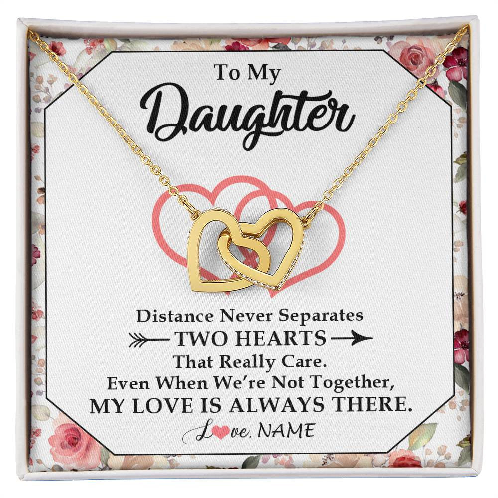 Interlocking Hearts Necklace 18K Yellow Gold Finish | 1 | Personalized To My Daughter Necklace From Mom Dad Two Hearts Together Daughter Birthday Graduation Christmas Customized Gift Box Message Card | siriusteestore