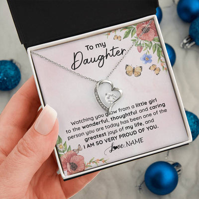 Forever Love Necklace 14K White Gold Finish | 2 | Personalized To My Daughter Necklace From Mom Dad Watching You Grow Daughter Birthday Gifts Jewelry Graduation Christmas Customized Gift Box Message Card | siriusteestore