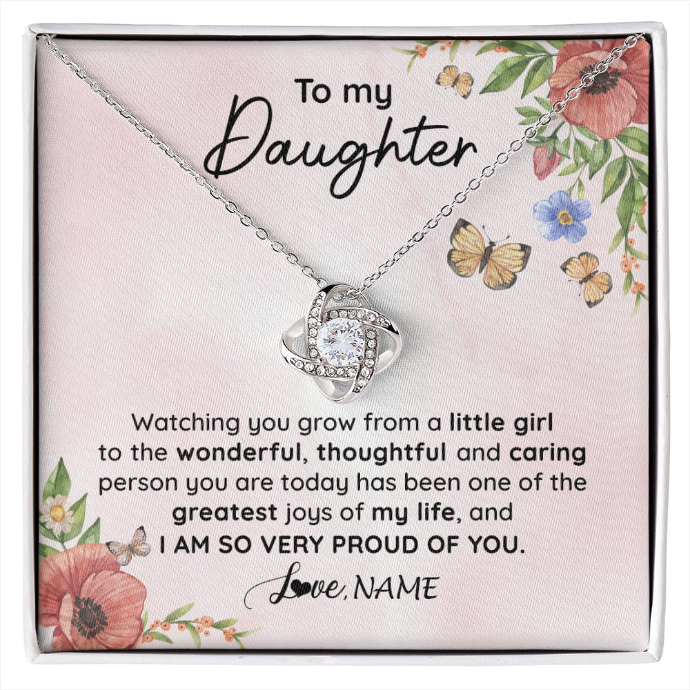 Love Knot Necklace 14K White Gold Finish | 1 | Personalized To My Daughter Necklace From Mom Dad Watching You Grow Daughter Birthday Gifts Jewelry Graduation Christmas Customized Gift Box Message Card | siriusteestore