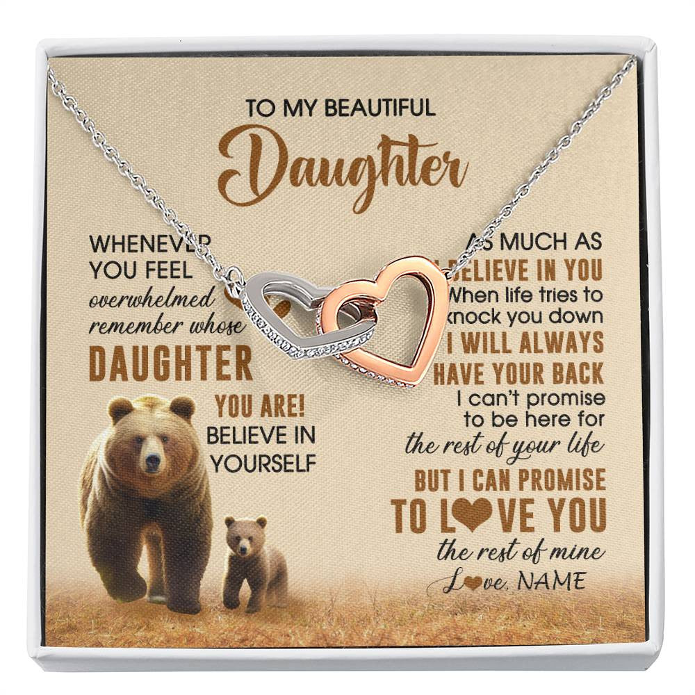 Interlocking Hearts Necklace Stainless Steel & Rose Gold Finish | 1 | Personalized To My Daughter Necklace From Mom Dad Whenever You Feel Bear Daughter Birthday Gifts Gifts Graduation Christmas Customized Gift Box Message Card | siriusteestore