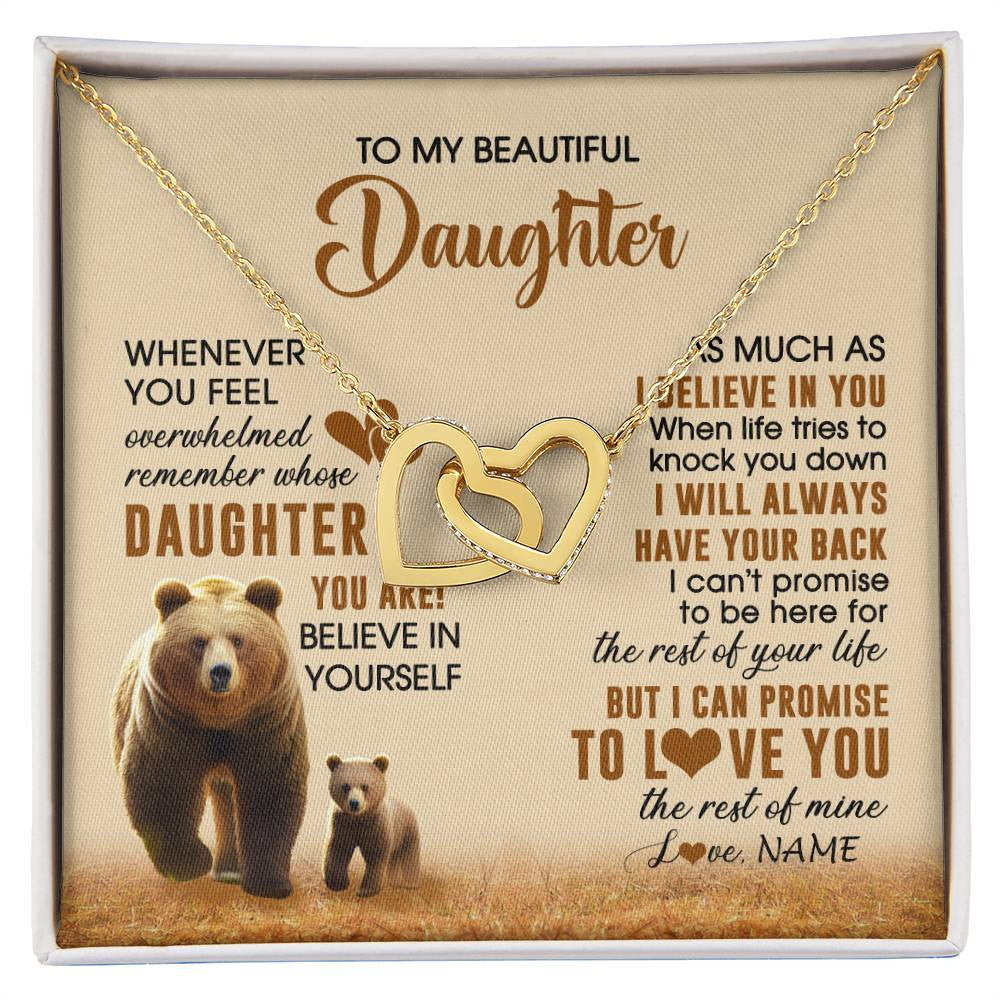Interlocking Hearts Necklace 18K Yellow Gold Finish | 1 | Personalized To My Daughter Necklace From Mom Dad Whenever You Feel Bear Daughter Birthday Gifts Gifts Graduation Christmas Customized Gift Box Message Card | siriusteestore