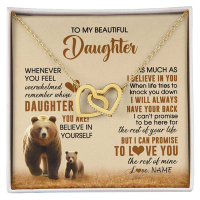 Interlocking Hearts Necklace 18K Yellow Gold Finish | 1 | Personalized To My Daughter Necklace From Mom Dad Whenever You Feel Bear Daughter Birthday Gifts Gifts Graduation Christmas Customized Gift Box Message Card | siriusteestore