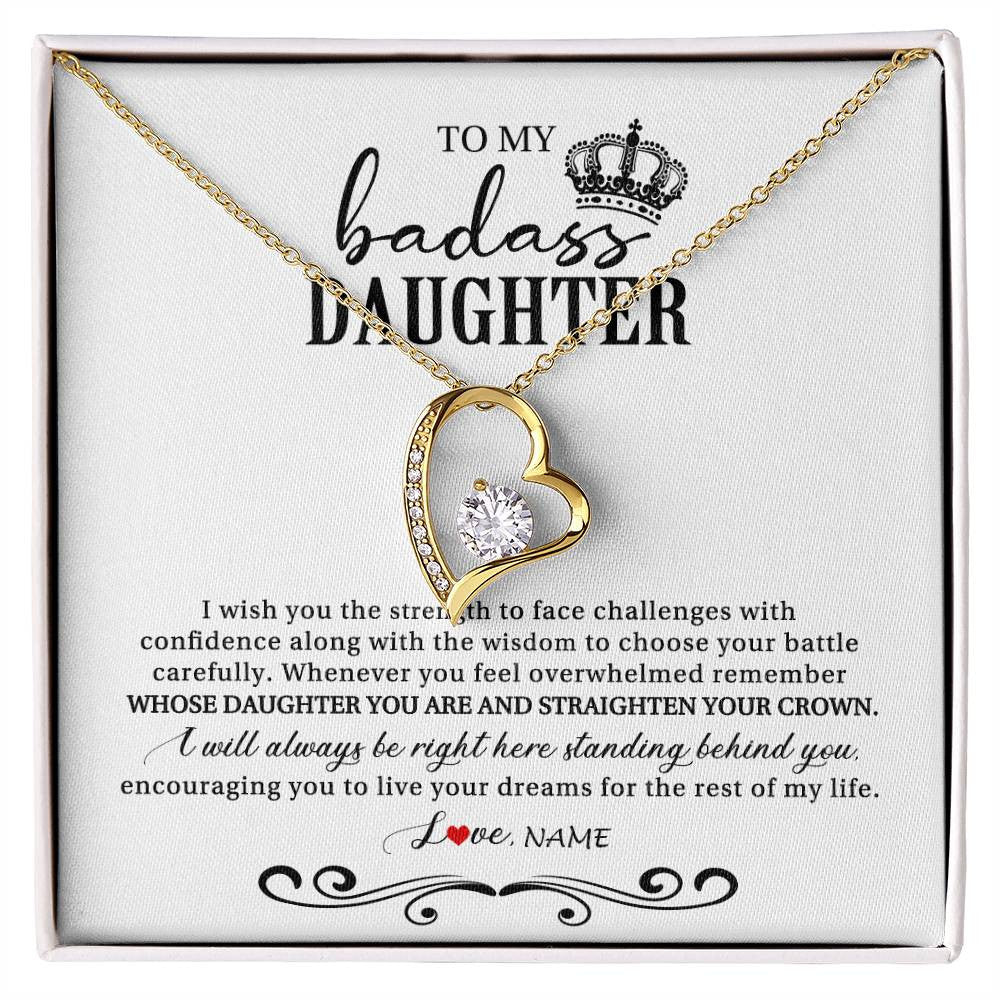 Forever Love Necklace 18K Yellow Gold Finish | Personalized To My Daughter Necklace From Mom Dad Wish You The Strength Daughter Birthday Graduation Christmas Jewelry Customized Gift Box Message Card | siriusteestore
