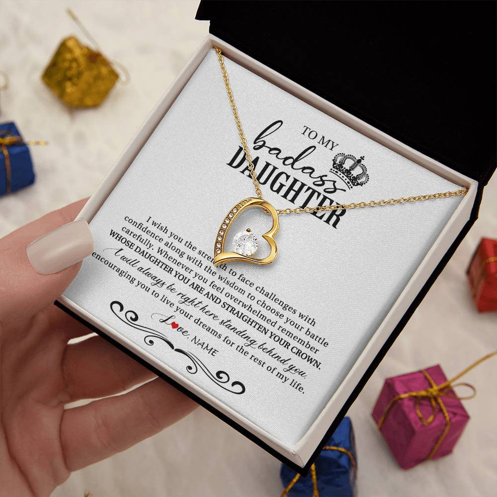 Forever Love Necklace 18K Yellow Gold Finish | Personalized To My Daughter Necklace From Mom Dad Wish You The Strength Daughter Birthday Graduation Christmas Jewelry Customized Gift Box Message Card | siriusteestore