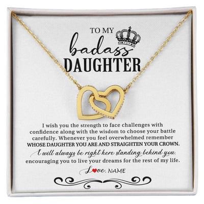 Interlocking Hearts Necklace 18K Yellow Gold Finish | Personalized To My Daughter Necklace From Mom Dad Wish You The Strength Daughter Birthday Graduation Christmas Jewelry Customized Gift Box Message Card | siriusteestore