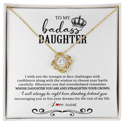Love Knot Necklace 18K Yellow Gold Finish | Personalized To My Daughter Necklace From Mom Dad Wish You The Strength Daughter Birthday Graduation Christmas Jewelry Customized Gift Box Message Card | siriusteestore