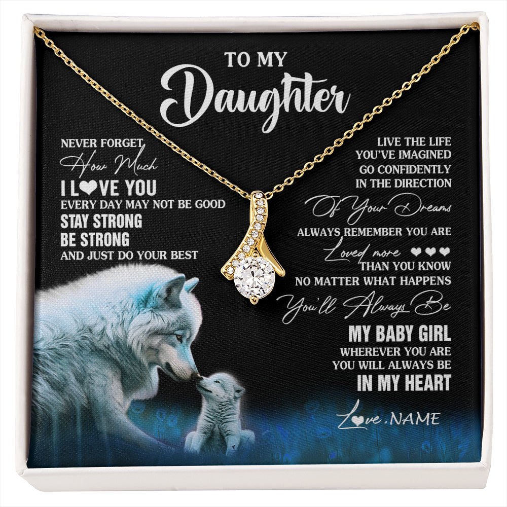 Alluring Beauty Necklace 18K Yellow Gold Finish | 1 | Personalized To My Daughter Necklace From Mom Dad Wolf Never Forget How Much I Love You Daughter Birthday Gifts Christmas Customized Gift Box Message Card | siriusteestore