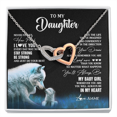 Interlocking Hearts Necklace Stainless Steel & Rose Gold Finish | 1 | Personalized To My Daughter Necklace From Mom Dad Wolf Never Forget How Much I Love You Daughter Birthday Gifts Christmas Customized Gift Box Message Card | siriusteestore