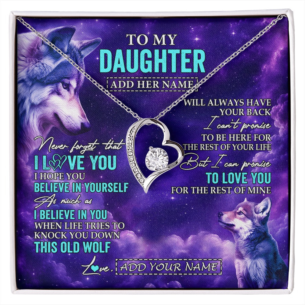 Forever Love Necklace 14K White Gold Finish | 1 | Personalized To My Daughter Necklace From Mom Dad Wolf Never Forget I Love You Daughter Birthday Gifts Graduation Christmas Custom Gift Box Message Card Shirt & Hoodie | https://siriusteestore.