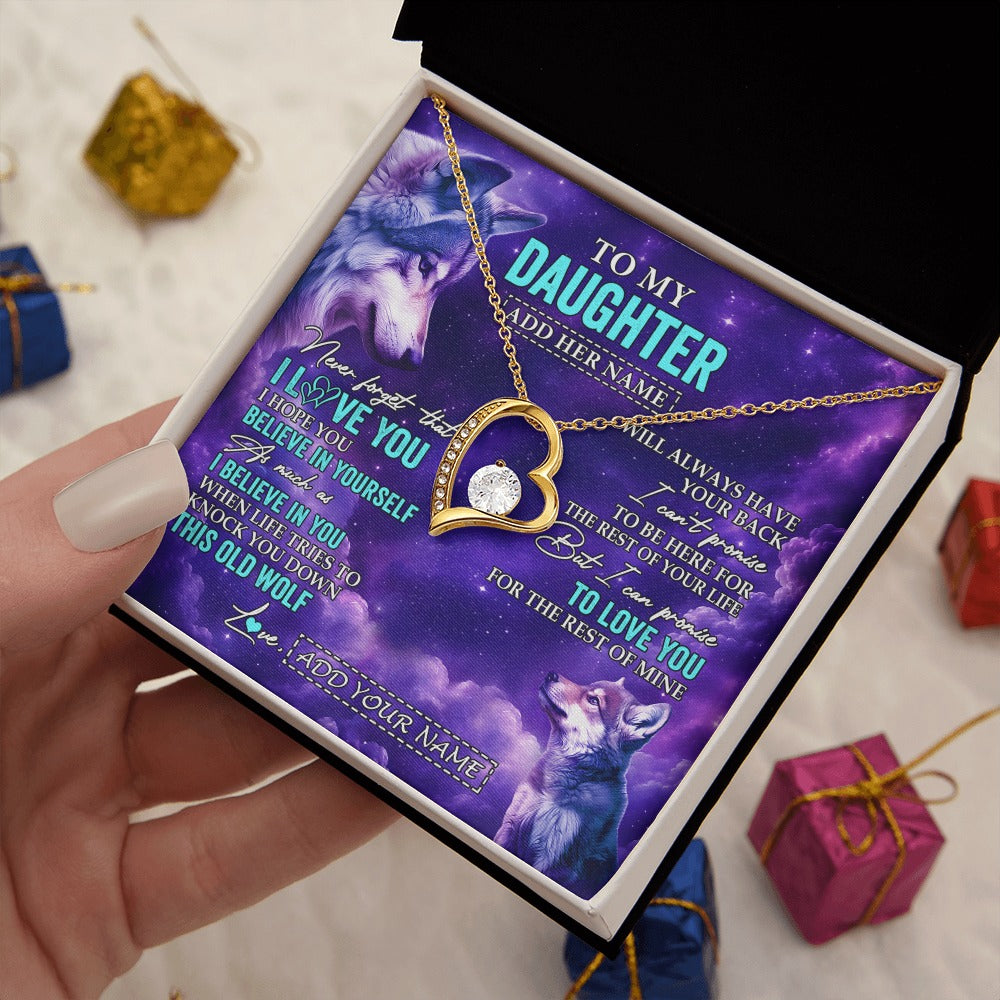 Forever Love Necklace 18K Yellow Gold Finish | 2 | Personalized To My Daughter Necklace From Mom Dad Wolf Never Forget I Love You Daughter Birthday Gifts Graduation Christmas Custom Gift Box Message Card Shirt & Hoodie | https://siriusteestore.